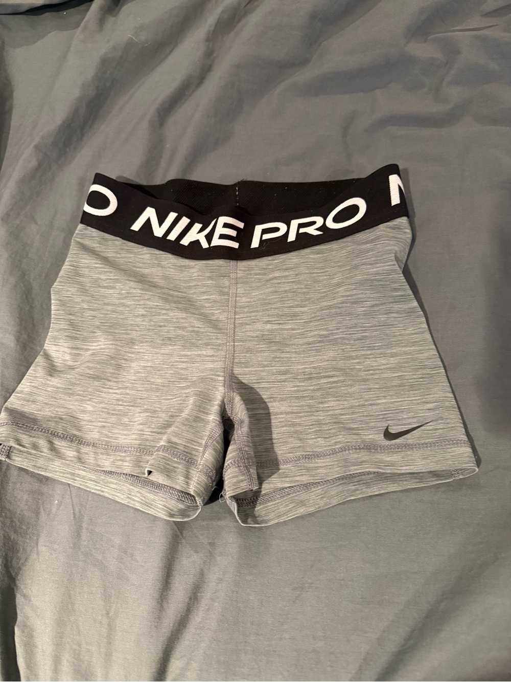 Nike Pro Light Gray Women's Bike Shorts with Black Branded Waistband